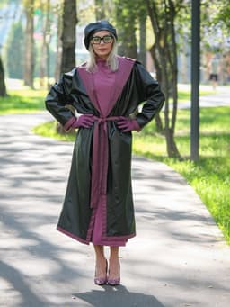 Hooded Raincoat with Belt — Cranberry