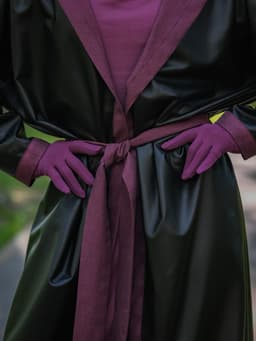 Hooded Raincoat with Belt — Cranberry