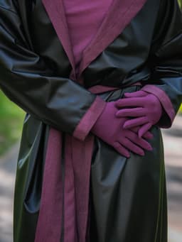 Hooded Raincoat with Belt — Cranberry