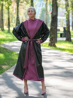 Hooded Raincoat with Belt — Cranberry