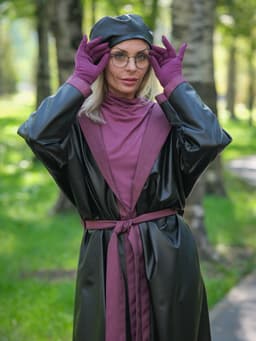 Hooded Raincoat with Belt — Cranberry