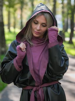 Hooded Raincoat with Belt — Cranberry