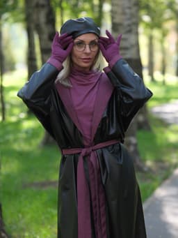 Hooded Raincoat with Belt — Cranberry