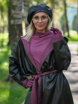 Hooded Raincoat with Belt — Cranberry