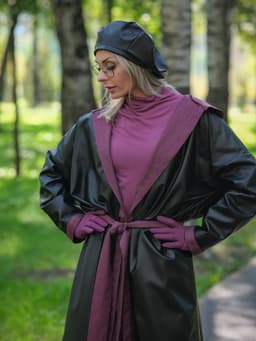 Hooded Raincoat with Belt — Cranberry