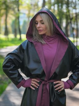Hooded Raincoat with Belt — Cranberry