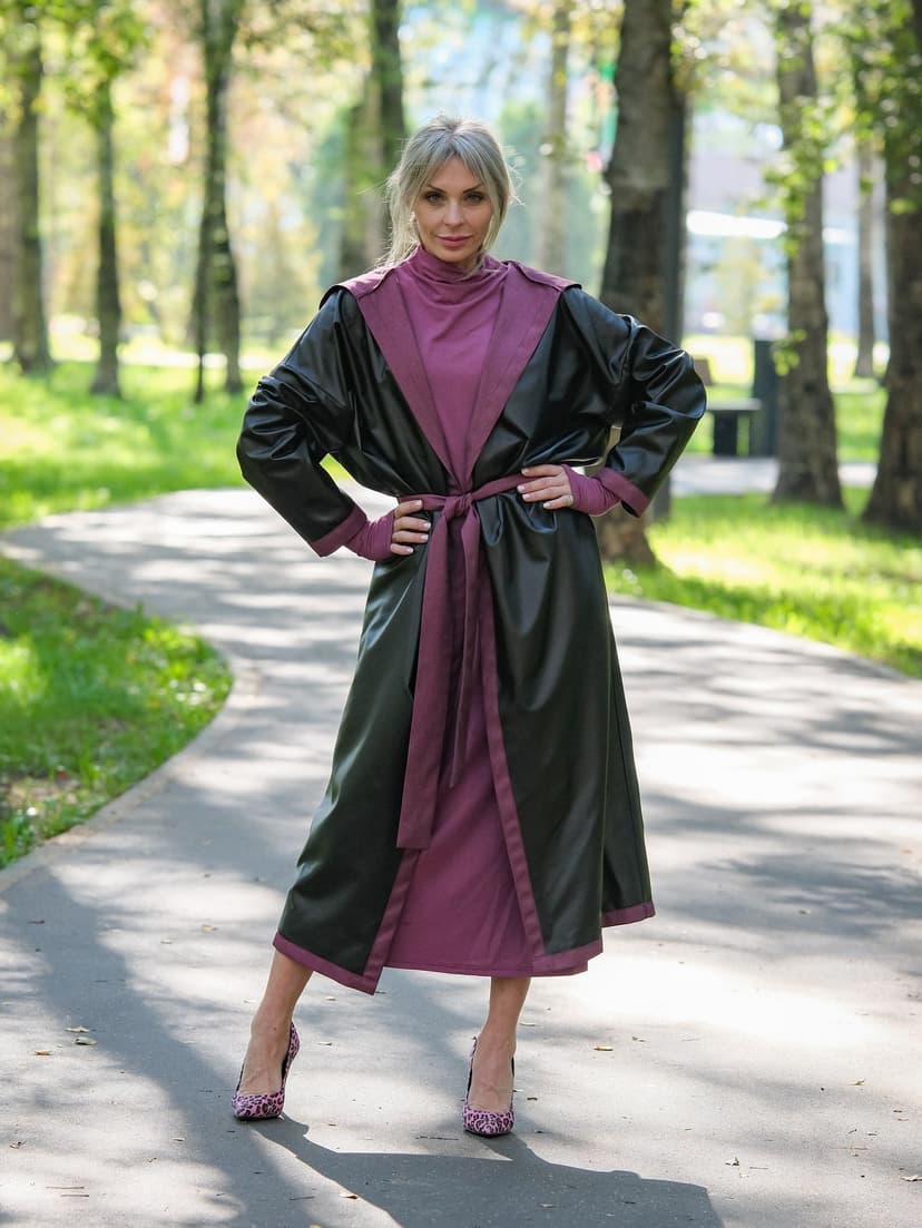 Hooded Raincoat with Belt — Cranberry