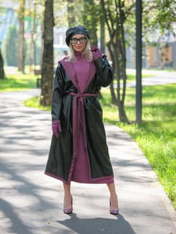 Hooded Raincoat with Belt — Cranberry