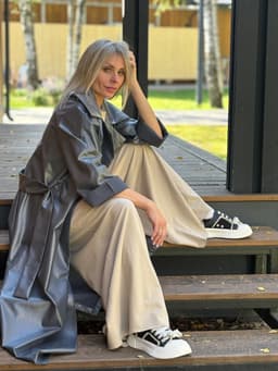 Trench Coat with Pockets, Belt & Hood Scarf — Pearl Grey