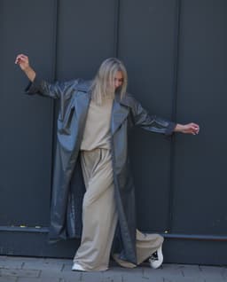 Trench Coat with Pockets, Belt & Hood Scarf — Pearl Grey