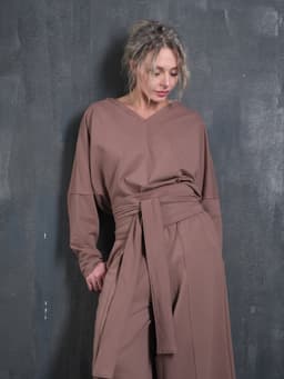 Creased Palazzo Pants — Cocoa, with Sash