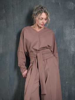 Creased Palazzo Pants — Cocoa, with Sash