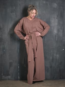Creased Palazzo Pants — Cocoa, with Sash