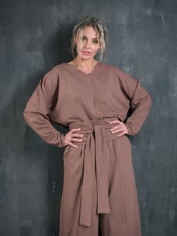 Creased Palazzo Pants — Cocoa, with Sash