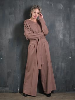 Creased Palazzo Pants — Cocoa, with Sash