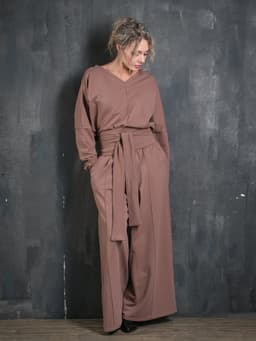 Creased Palazzo Pants — Cocoa, with Sash