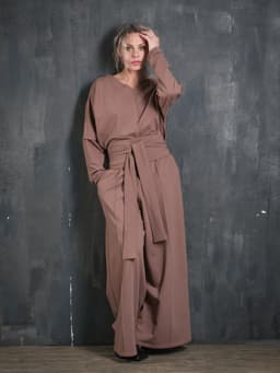 Creased Palazzo Pants — Cocoa, with Sash