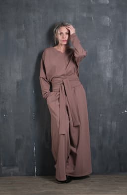 Creased Palazzo Pants — Cocoa, with Sash