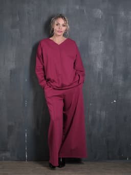 Creased Palazzo Pants — Violet, with Sash