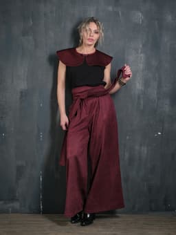 Palazzo Pants & Sash — Burgundy Plaid