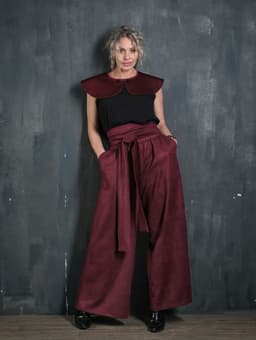 Palazzo Pants & Sash — Burgundy Plaid