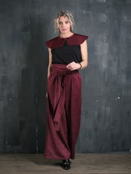 Palazzo Pants & Sash — Burgundy Plaid