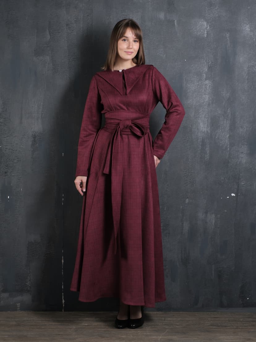 Dress with Sash — Burgundy Plaid