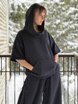 Short-Sleeve Hoodie — Blue, Unisex, Loopback
