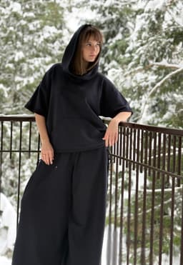 Short-Sleeve Hoodie — Blue, Unisex, Loopback