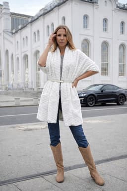 Fur Vest/Cape with Pockets and Belt — White