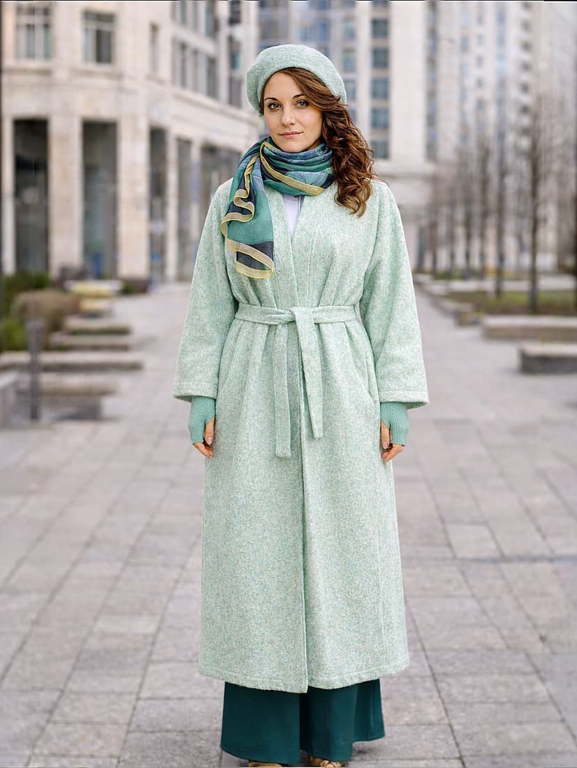 Unlined Kaftan Coat with Belt — Sage