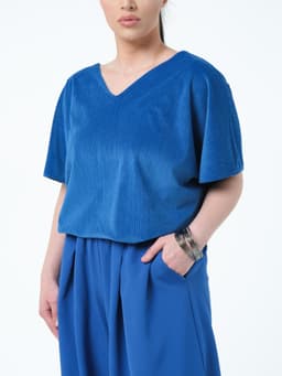 Marbled Velvet Blouse — Royal Blue