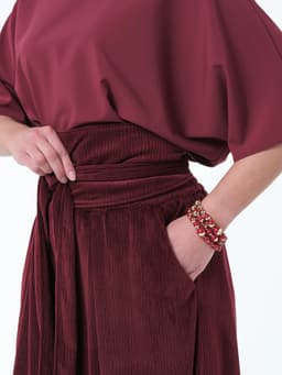 Palazzo Pants with Sash — Marbled Velvet, Burgundy