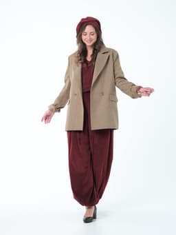 Palazzo Pants with Sash — Marbled Velvet, Burgundy