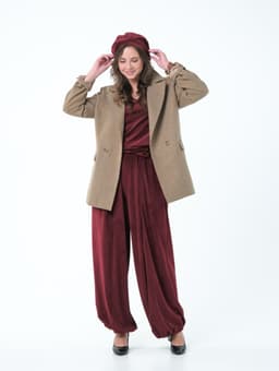 Palazzo Pants with Sash — Marbled Velvet, Burgundy