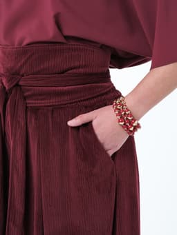 Palazzo Pants with Sash — Marbled Velvet, Burgundy