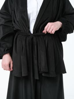 Kaftan with Belt — Marbled Velvet, Black