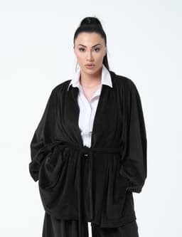 Kaftan with Belt — Marbled Velvet, Black