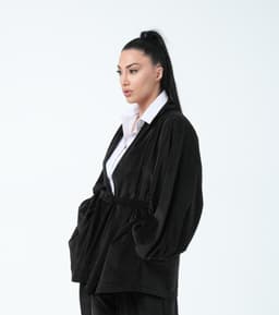 Kaftan with Belt — Marbled Velvet, Black