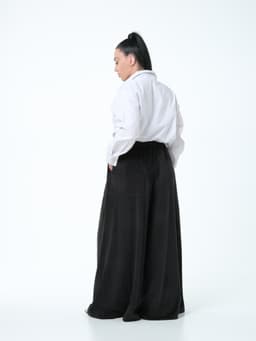 Palazzo Pants with Sash — Marbled Velvet, Black