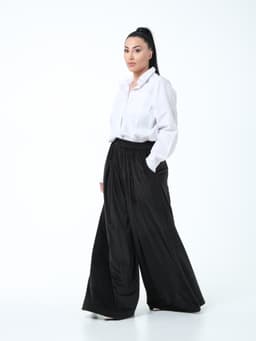 Palazzo Pants with Sash — Marbled Velvet, Black
