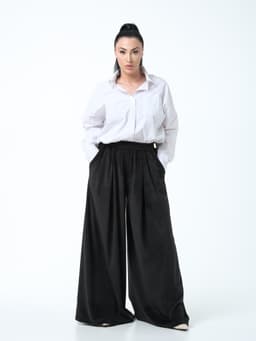 Palazzo Pants with Sash — Marbled Velvet, Black