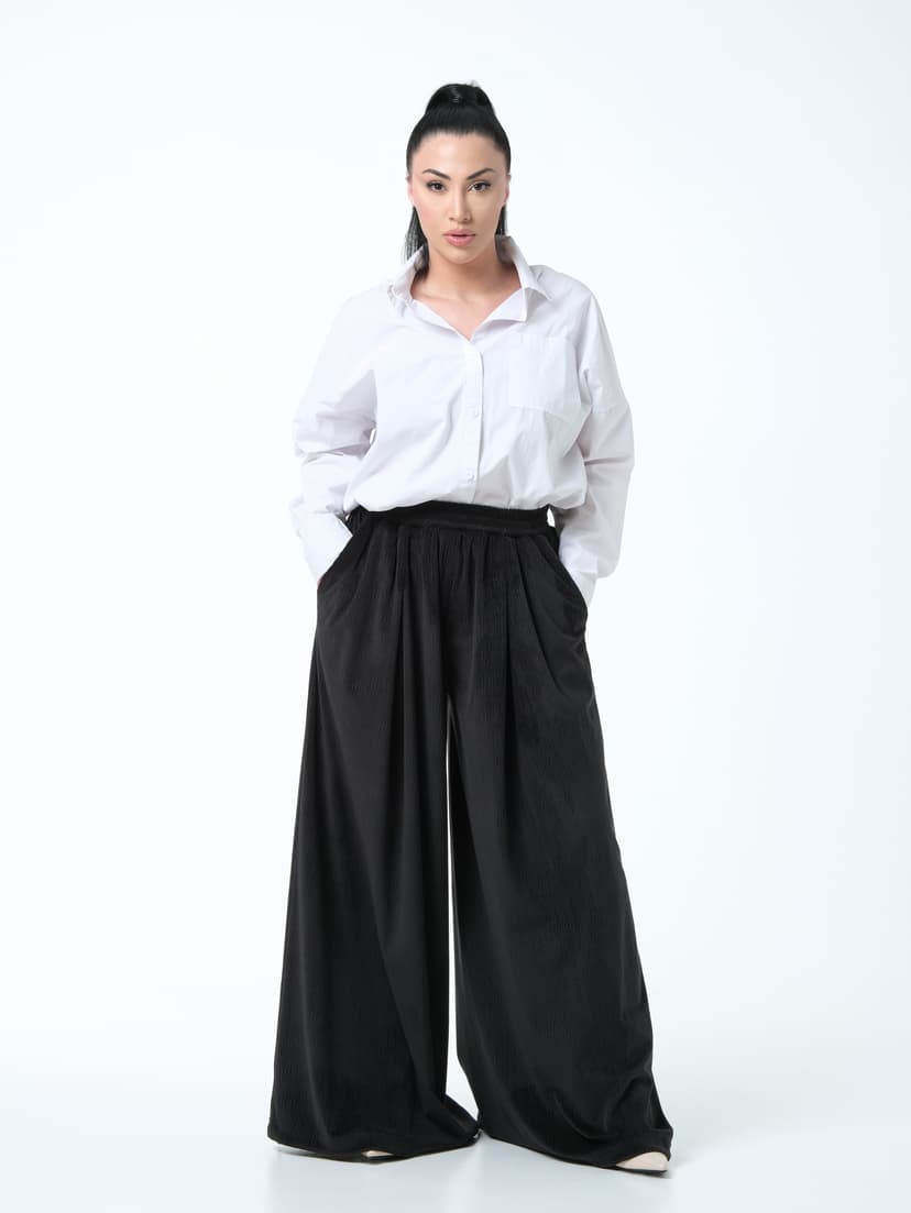 Palazzo Pants with Sash — Marbled Velvet, Black