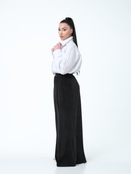 Palazzo Pants with Sash — Marbled Velvet, Black