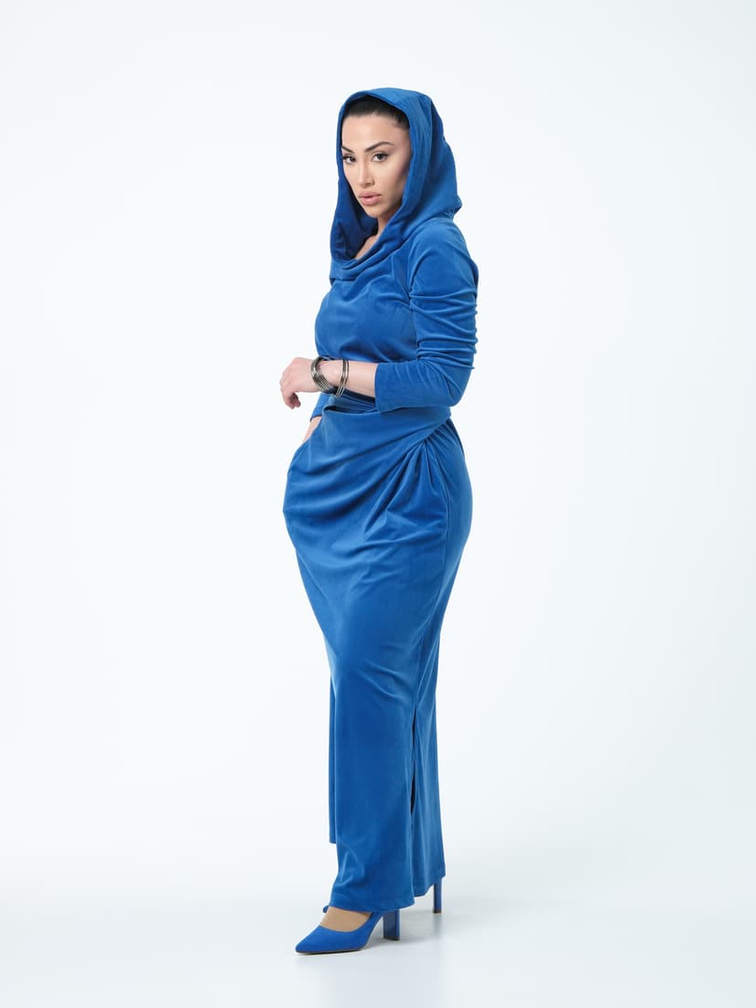 Assassin Draped Dress — Marble Cornflower