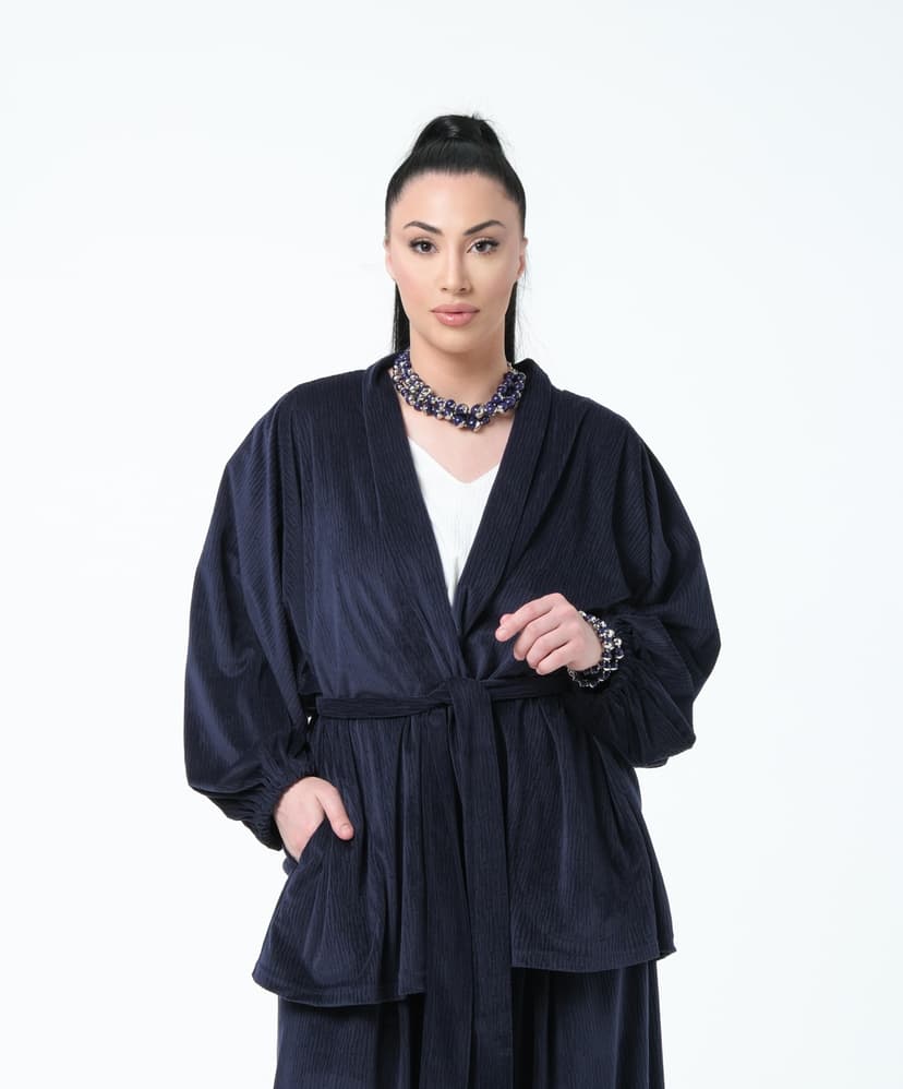 Kaftan with Belt — Micro Corduroy, Ink Blue