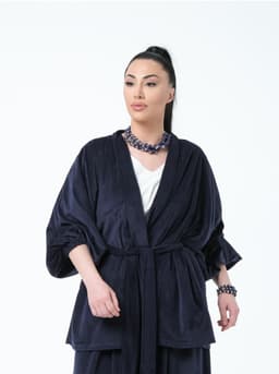 Kaftan with Belt — Micro Corduroy, Ink Blue