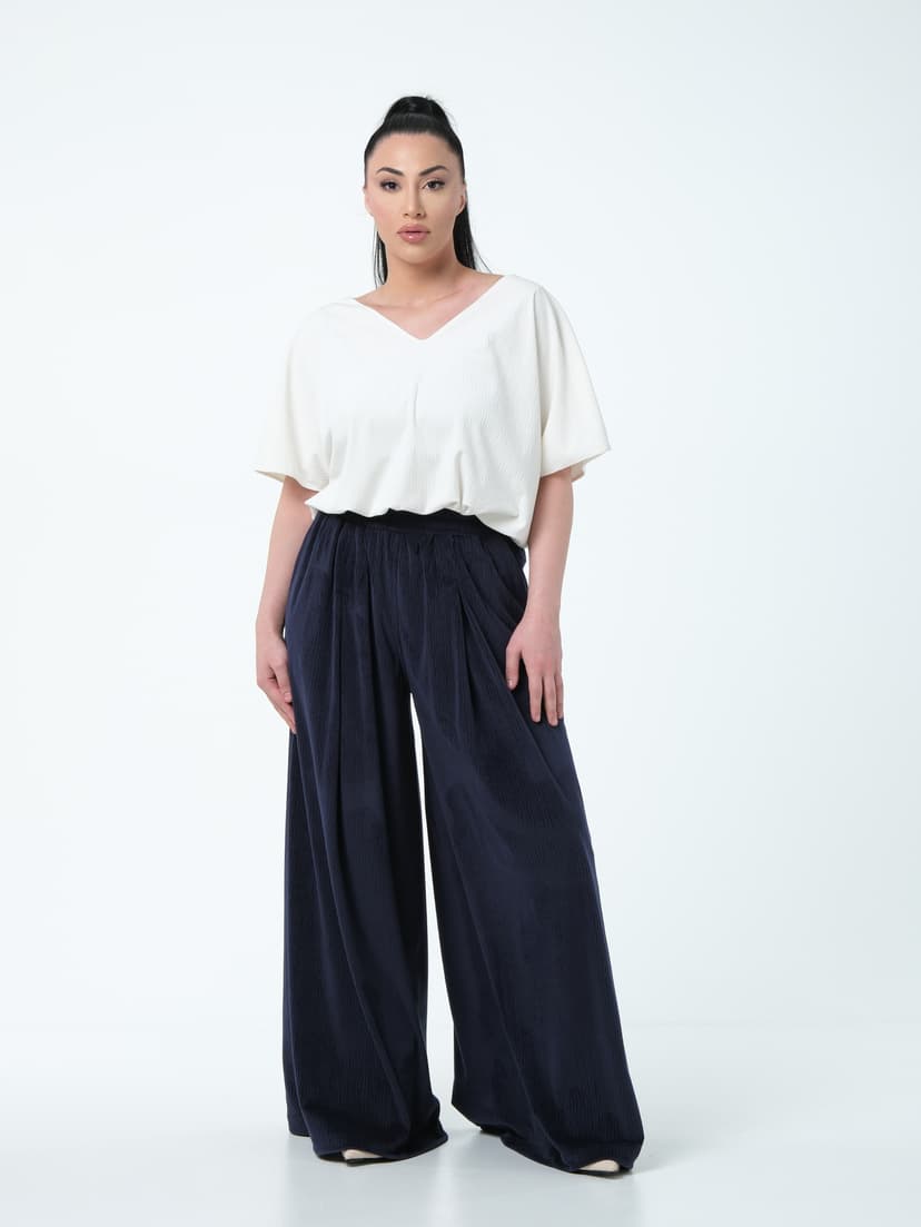 Palazzo Pants — Micro Corduroy, Ink Blue