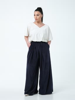 Palazzo Pants — Micro Corduroy, Ink Blue