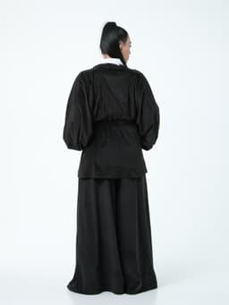 Suit: Palazzo Pants + Kaftan with Belt — Marbled Velvet, Black